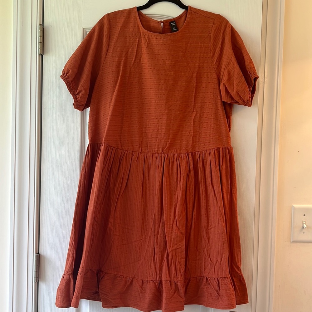 Rust peasant dress with ruffles